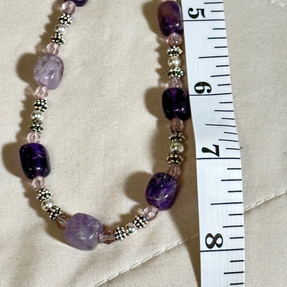 Napier Silver Tone Purple Agate Clear Crystal & Beaded Necklace Vintage - Picture 3 of 12